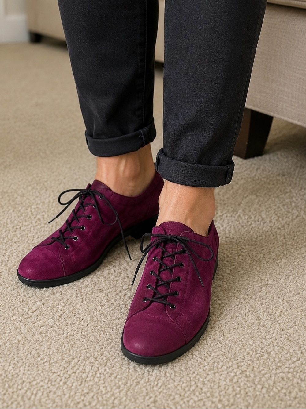 ARCHE Women's Burgundy Lace-Up Shoes Sz 6 FR